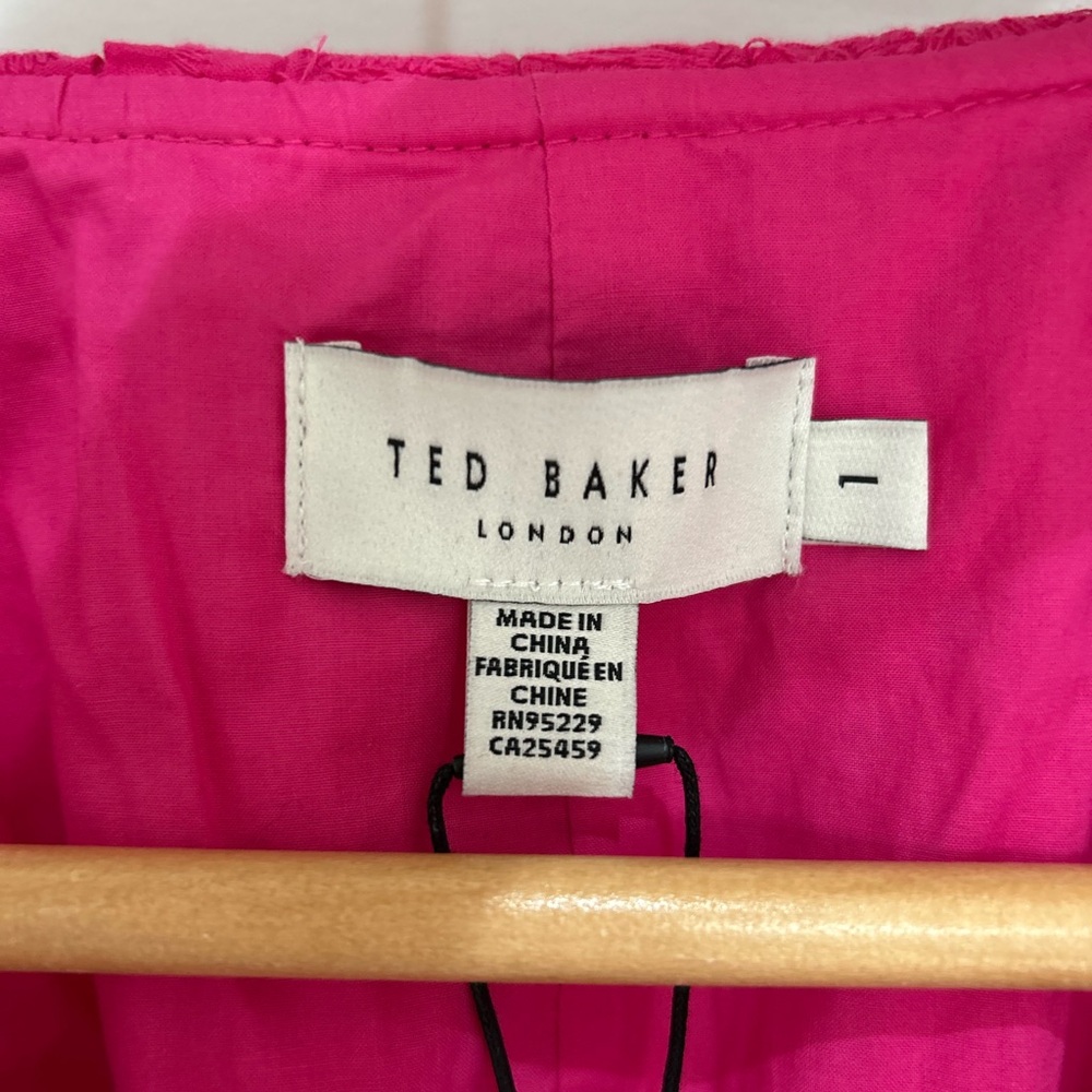 NWT Ted Baker Mazieh Broderie Eyelet Peplum Top Size 1 US 4 Ruffle Sleeve Pink - Picture 2 of 13